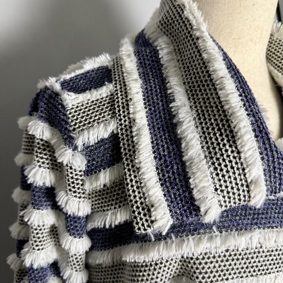 Damee, Inc. Textured Fridge Cardigan Sweater Navy & White Stripes Sz M 2/$50 - Picture 3 of 13